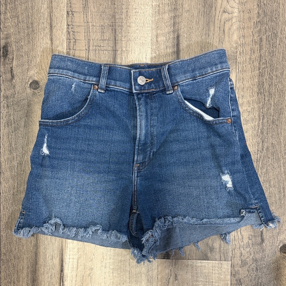 Express Distressed Blue Stretchy Denim Shorts Size 4